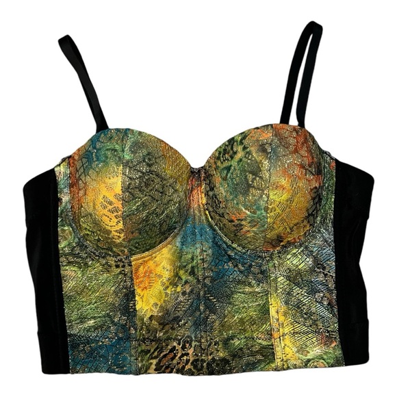 Multicolored Crop Top Bustier Adjustable/removable Straps S/M - Picture 2 of 10